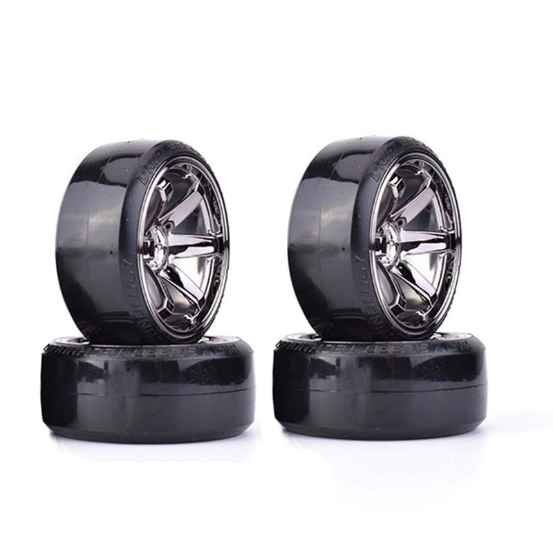 LAFEINA RC Plastic Wheel and Tire Set, 63mm Hard Tyres for 1/10 Drift Car HSP Tamiya HPI Kyosho On-Road Drifting Car (Gray) - Image 2